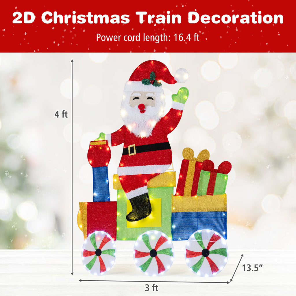 Lighted Santa on Train Christmas Decoration with LED Lights - Santa Carrying Gifts
