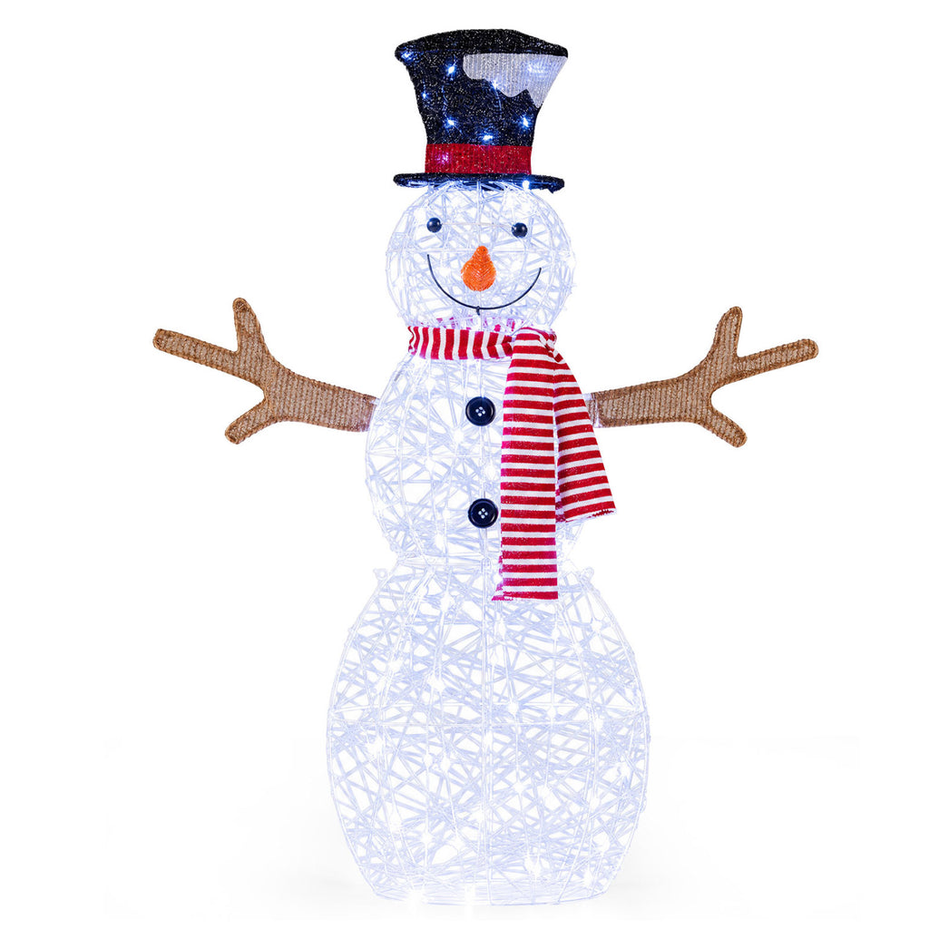 Lighted Snowman Christmas Decoration with Cold White LED Lights - Outdoor Holiday Decor