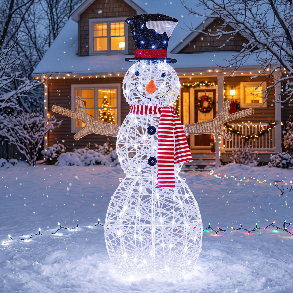 Lighted Snowman Christmas Decoration with Cold White LED Lights - Outdoor Holiday Decor