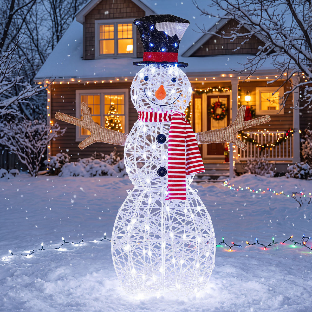 Lighted Snowman Christmas Decoration with Cold White LED Lights - Outdoor Holiday Decor