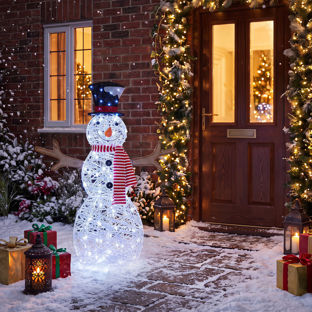 Lighted Snowman Christmas Decoration with Cold White LED Lights - Outdoor Holiday Decor