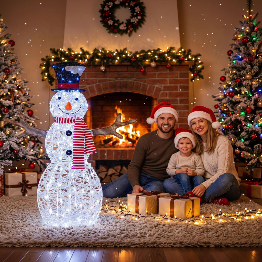 Lighted Snowman Christmas Decoration with Cold White LED Lights - Outdoor Holiday Decor