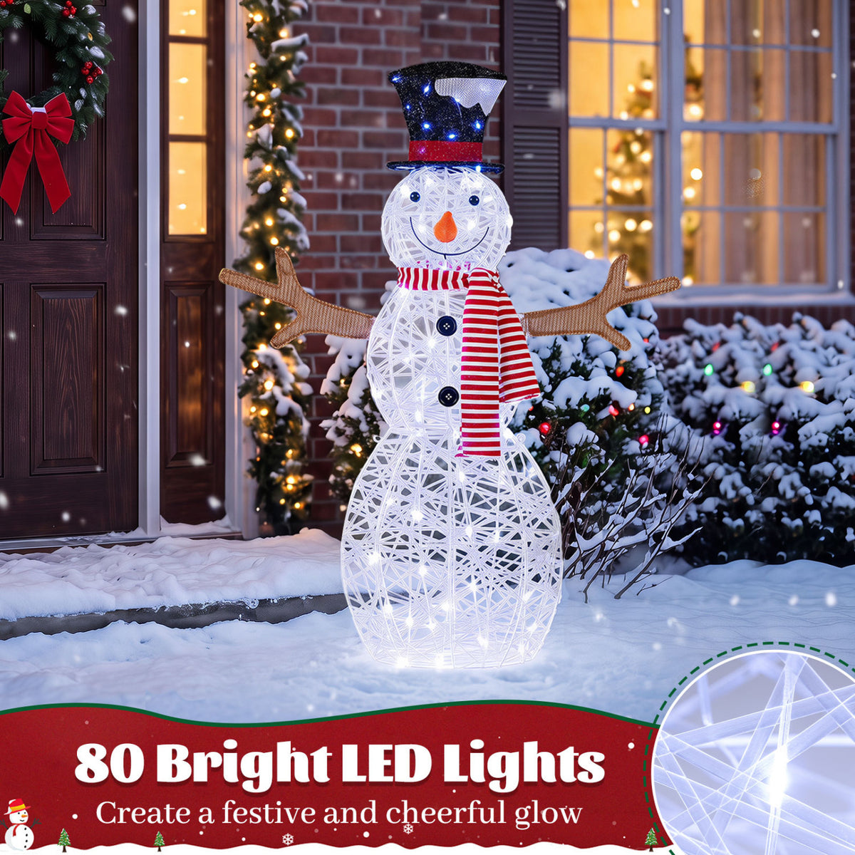 Lighted Snowman Christmas Decoration with Cold White LED Lights - Outdoor Holiday Decor