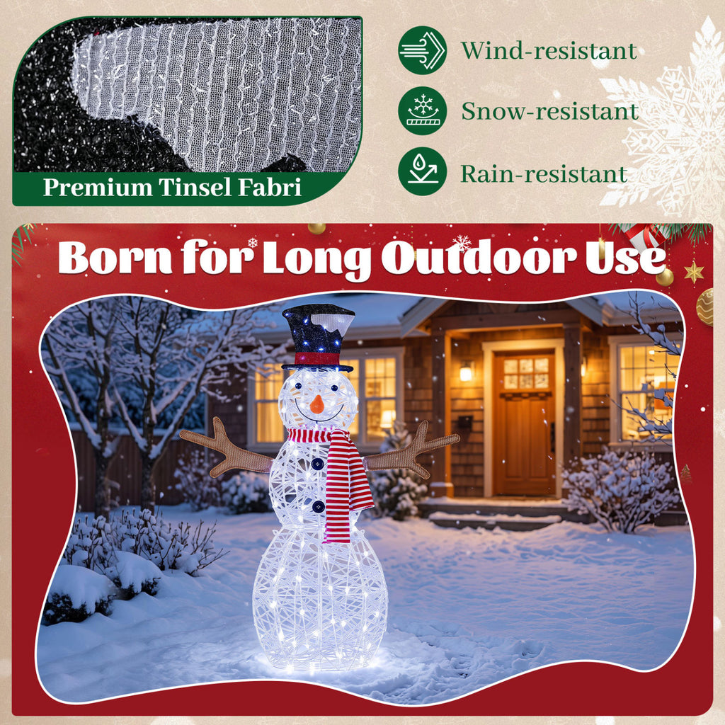 Lighted Snowman Christmas Decoration with Cold White LED Lights - Outdoor Holiday Decor