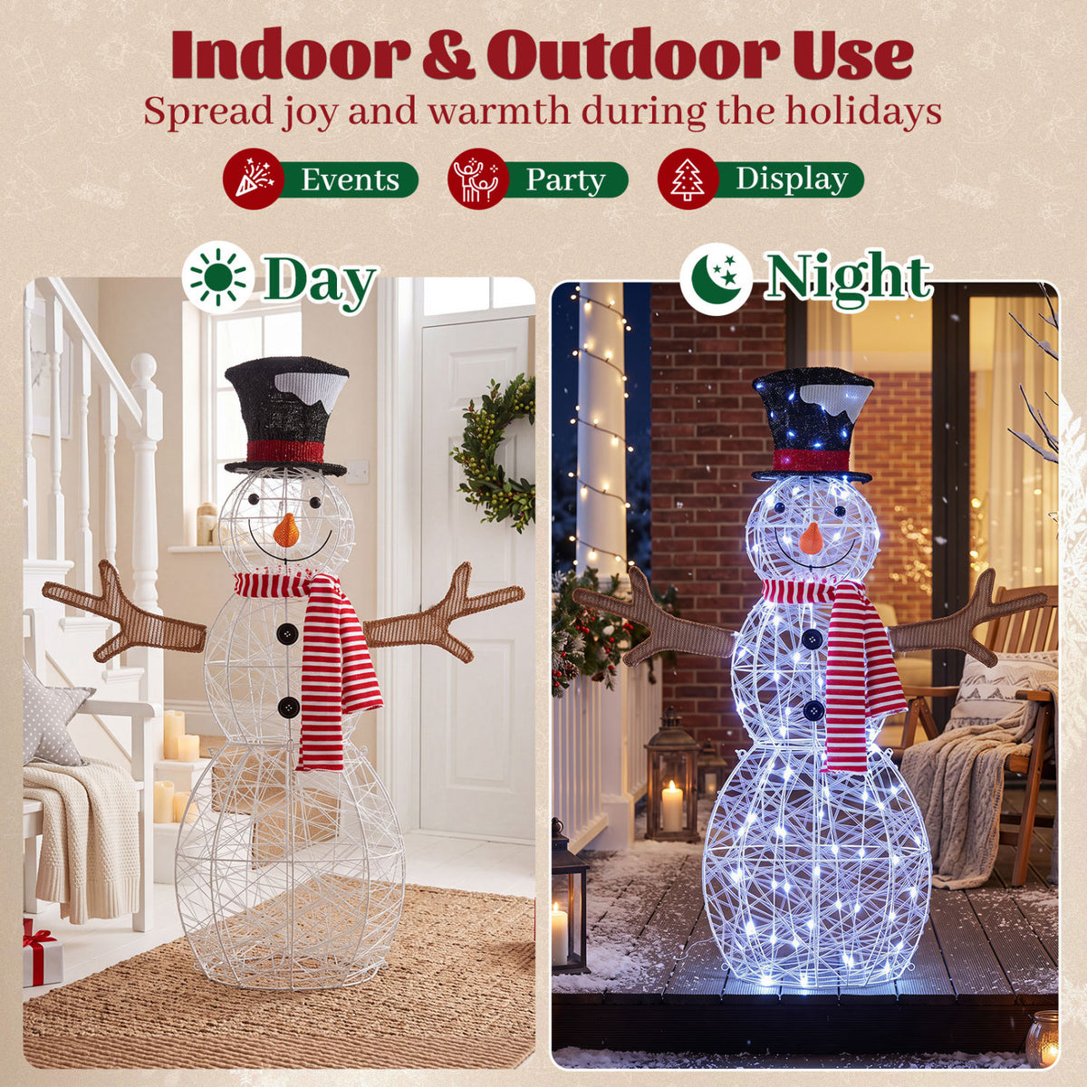 Lighted Snowman Christmas Decoration with Cold White LED Lights - Outdoor Holiday Decor
