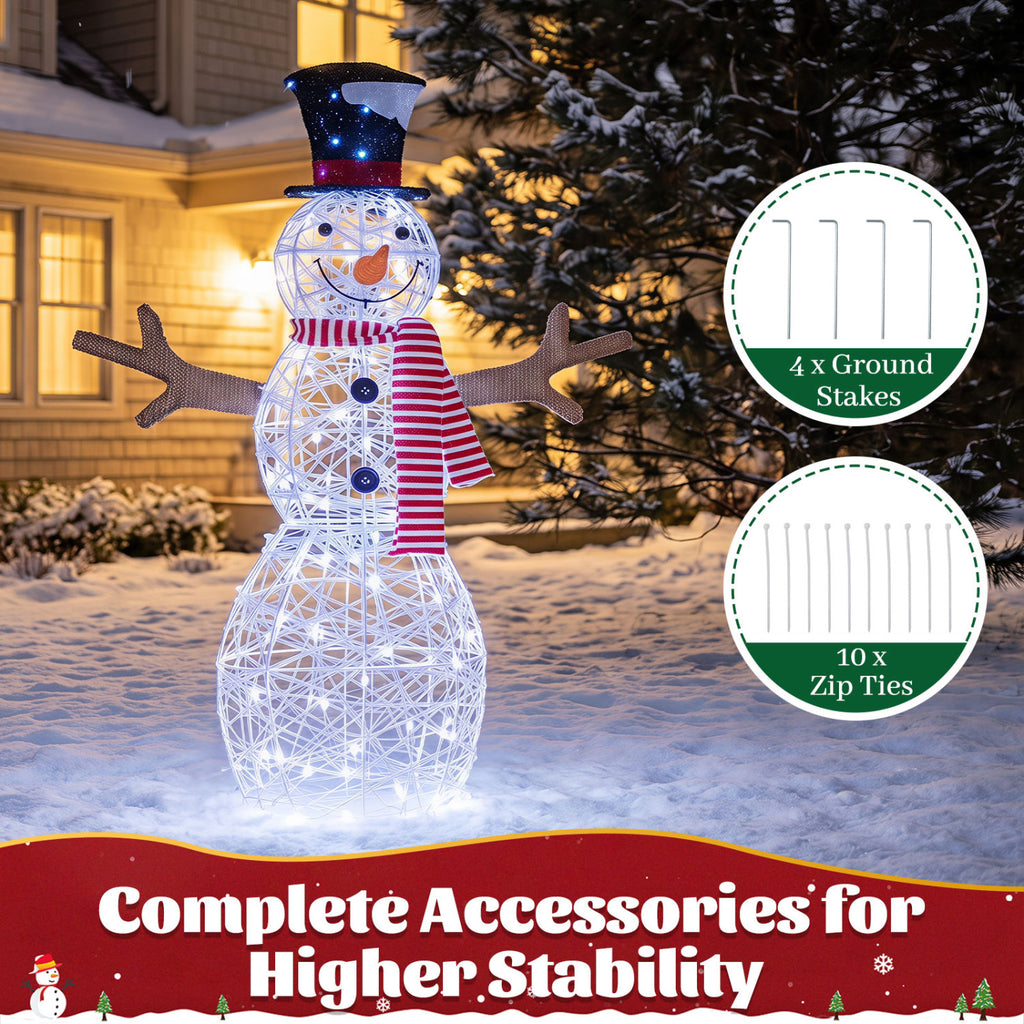 Lighted Snowman Christmas Decoration with Cold White LED Lights - Outdoor Holiday Decor