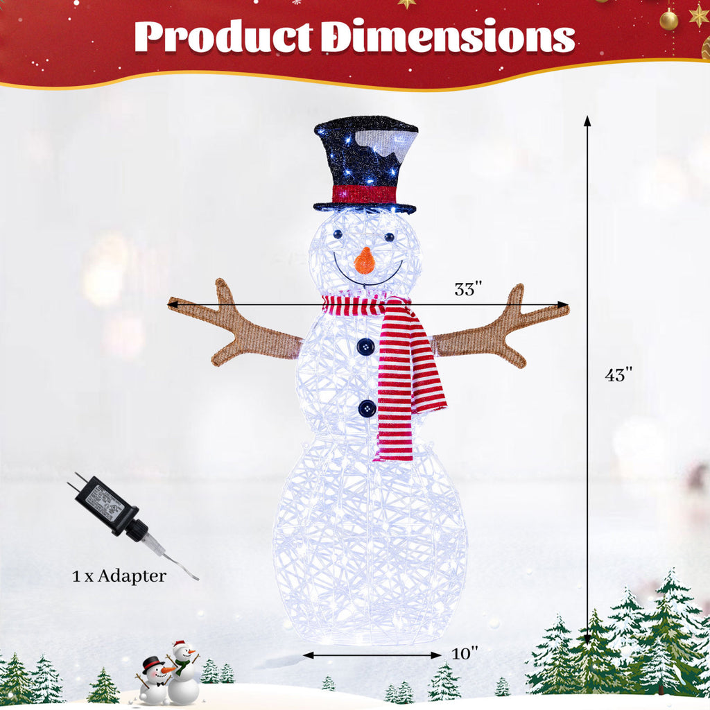 Lighted Snowman Christmas Decoration with Cold White LED Lights - Outdoor Holiday Decor