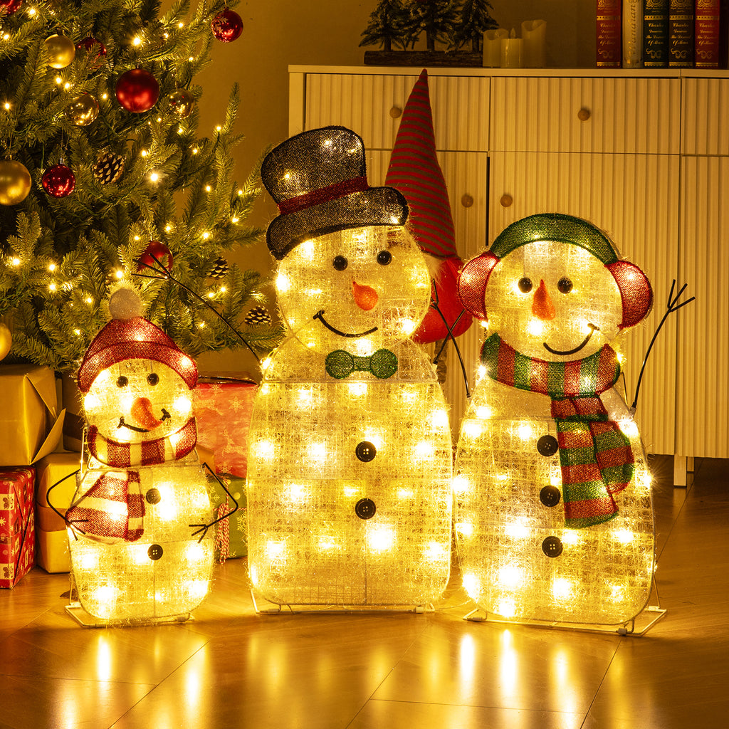 Lighted Snowman Family Christmas Decoration Set - 3-Piece Pre-Lit Outdoor Holiday Display