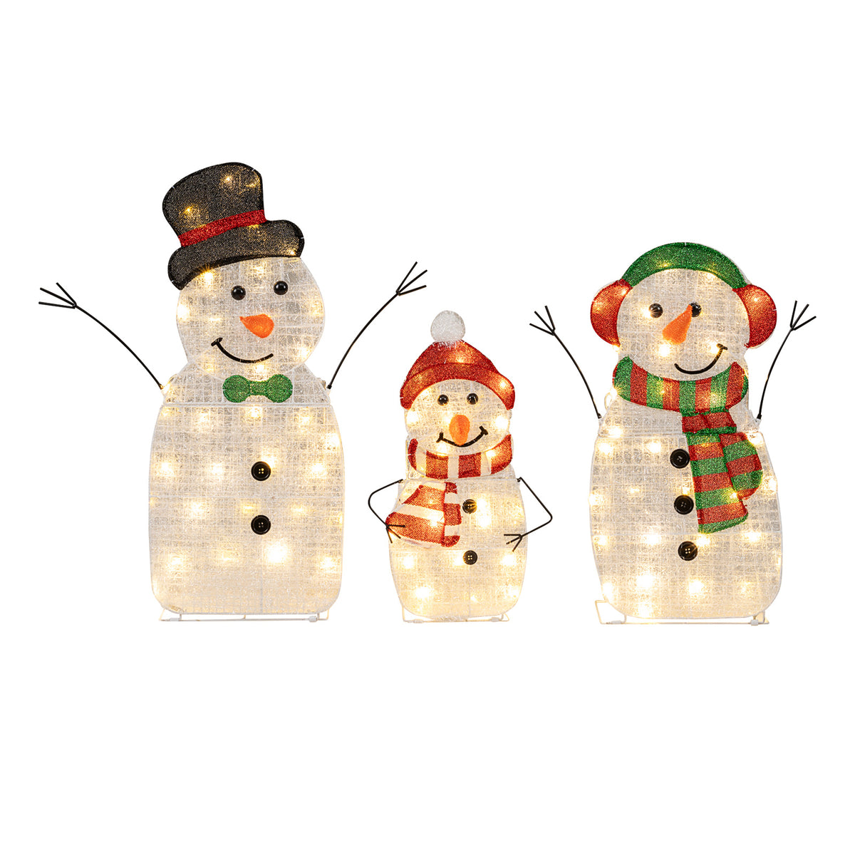 Lighted Snowman Family Christmas Decoration Set - 3-Piece Pre-Lit Outdoor Holiday Display