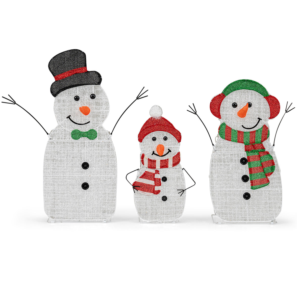 Lighted Snowman Family Christmas Decoration Set - 3-Piece Pre-Lit Outdoor Holiday Display