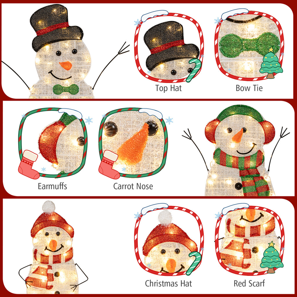 Lighted Snowman Family Christmas Decoration Set - 3-Piece Pre-Lit Outdoor Holiday Display