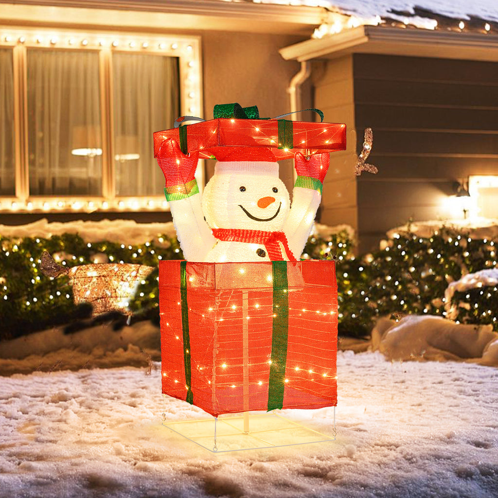 Lighted Snowman Christmas Decoration in Gift Box with LED Lights