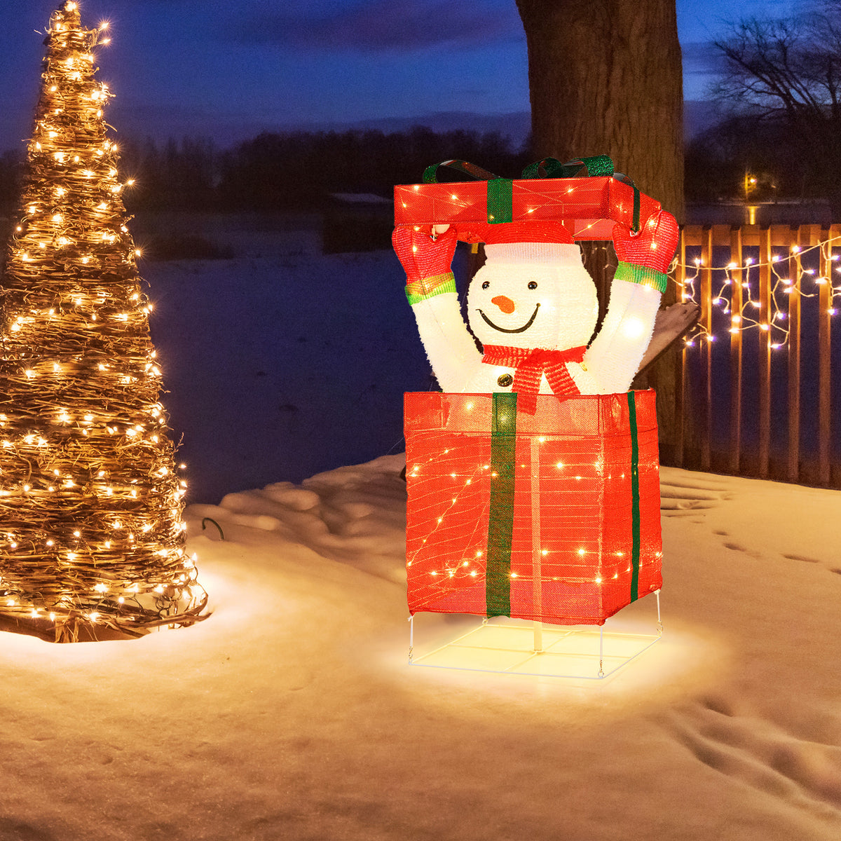 Lighted Snowman Christmas Decoration in Gift Box with LED Lights