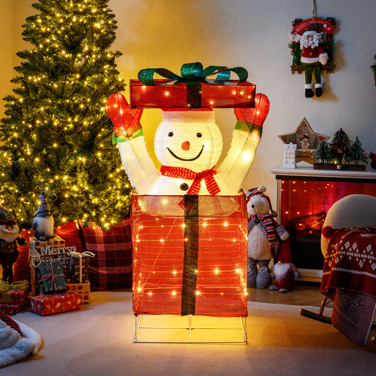 Lighted Snowman Christmas Decoration in Gift Box with LED Lights
