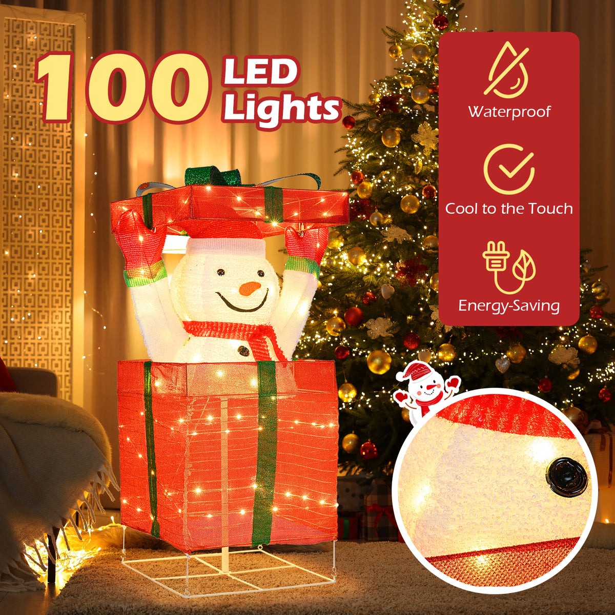 Lighted Snowman Christmas Decoration in Gift Box with LED Lights