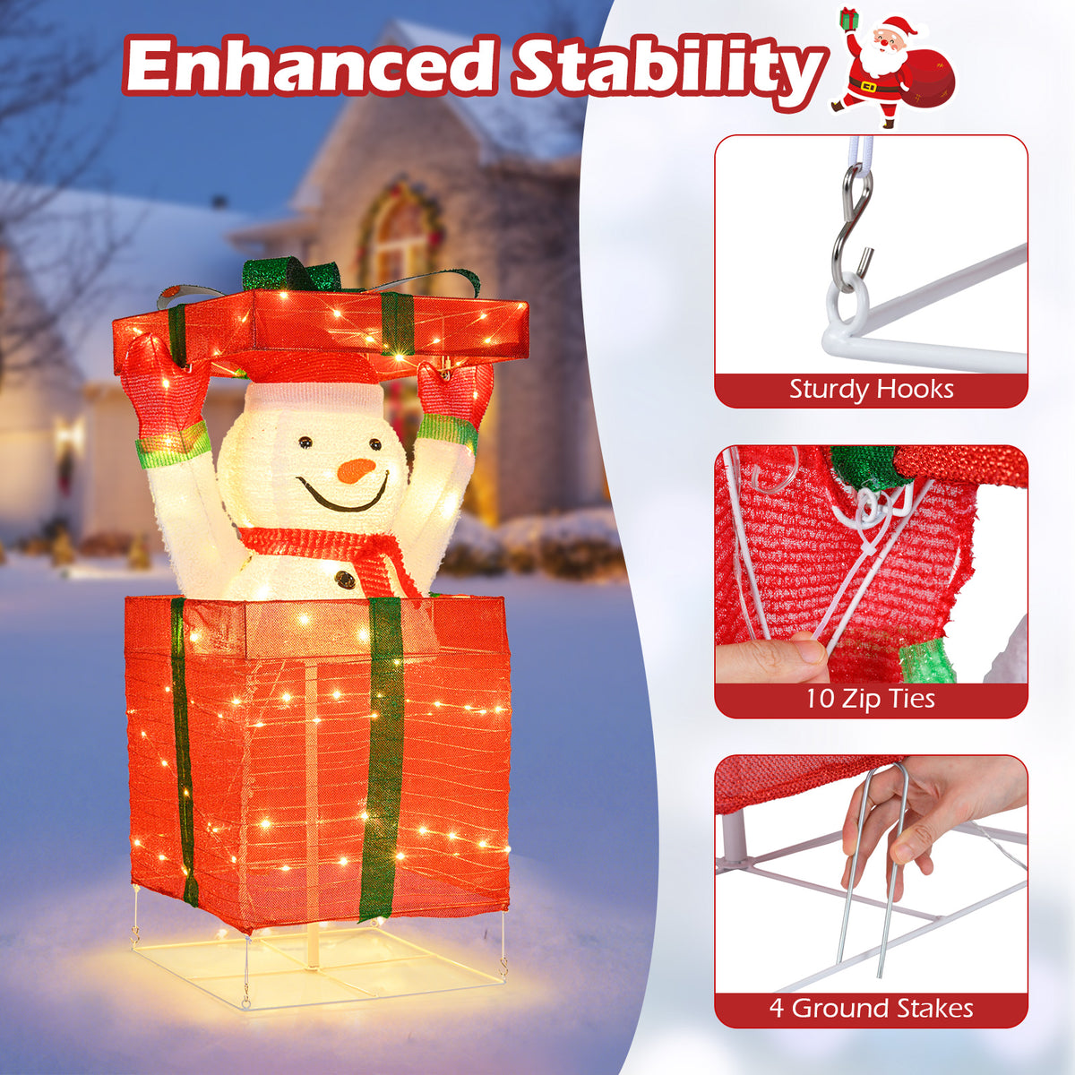 Lighted Snowman Christmas Decoration in Gift Box with LED Lights