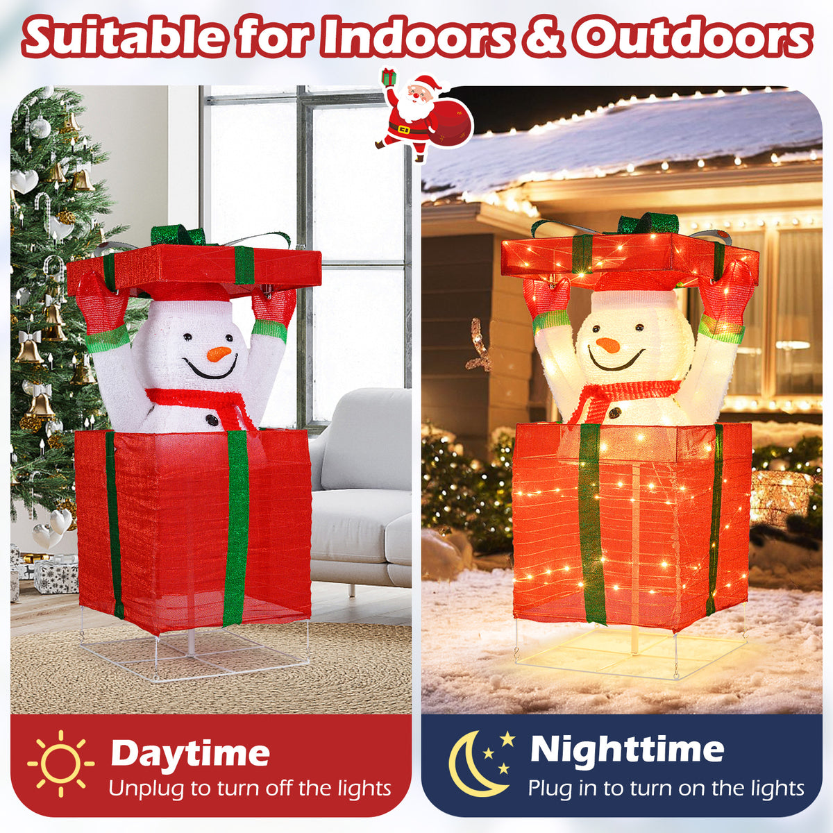 Lighted Snowman Christmas Decoration in Gift Box with LED Lights