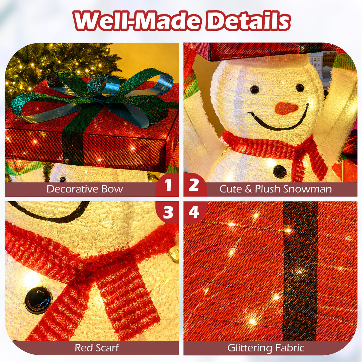 Lighted Snowman Christmas Decoration in Gift Box with LED Lights