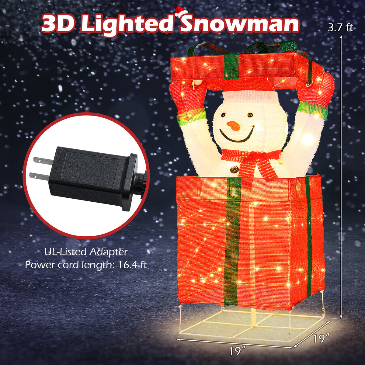 Lighted Snowman Christmas Decoration in Gift Box with LED Lights