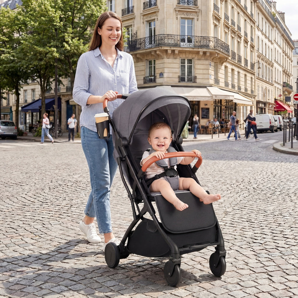 Costway Gray Lightweight Baby Stroller - Compact Travel with One-Hand Folding