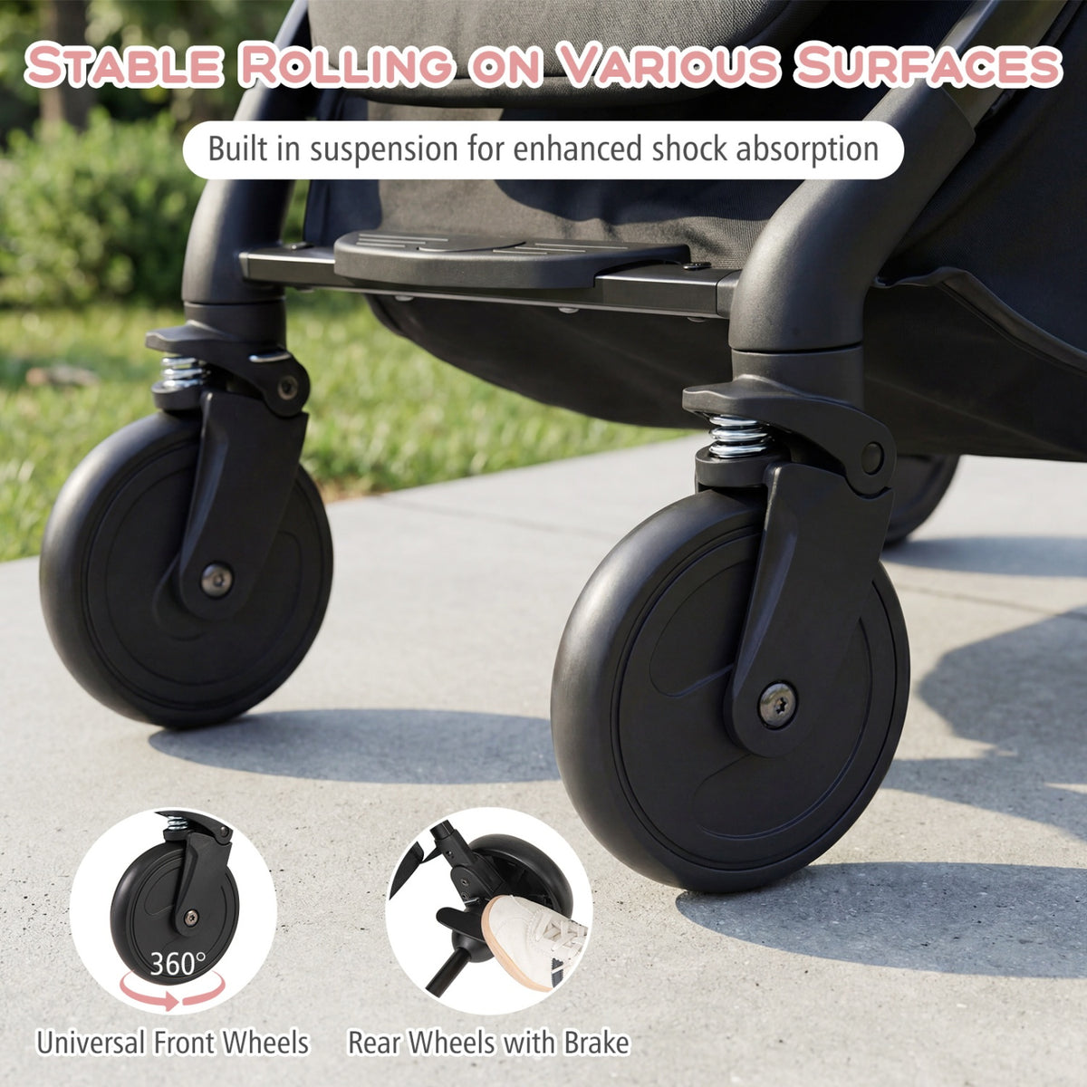 Costway Gray Lightweight Baby Stroller - Compact Travel with One-Hand Folding