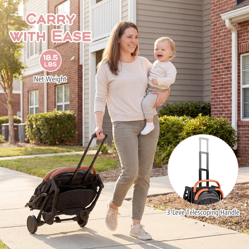 Costway Gray Lightweight Baby Stroller - Compact Travel with One-Hand Folding