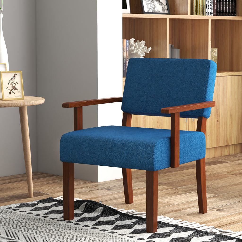 Linen Accent Chair with Wooden Frame, Blue