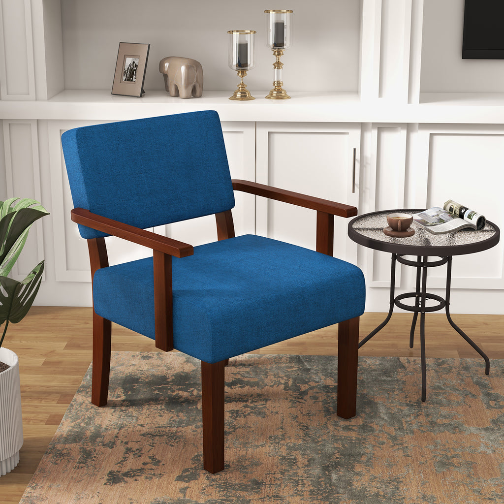 Linen Accent Chair with Wooden Frame, Blue