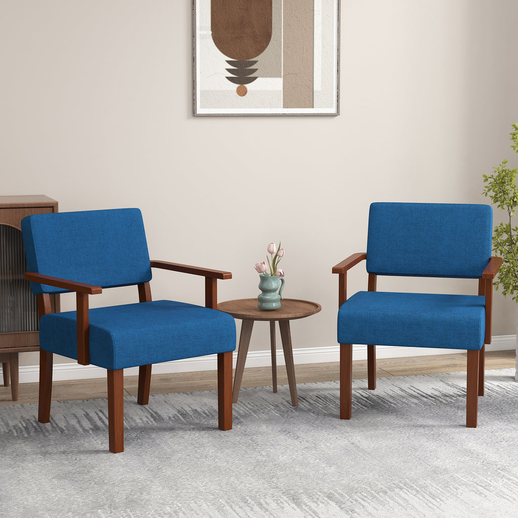 Linen Accent Chair with Wooden Frame, Blue