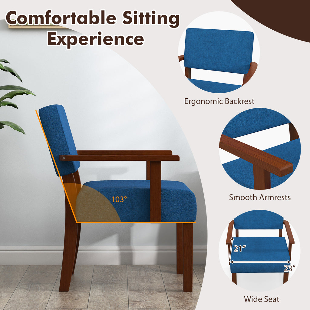Linen Accent Chair with Wooden Frame, Blue