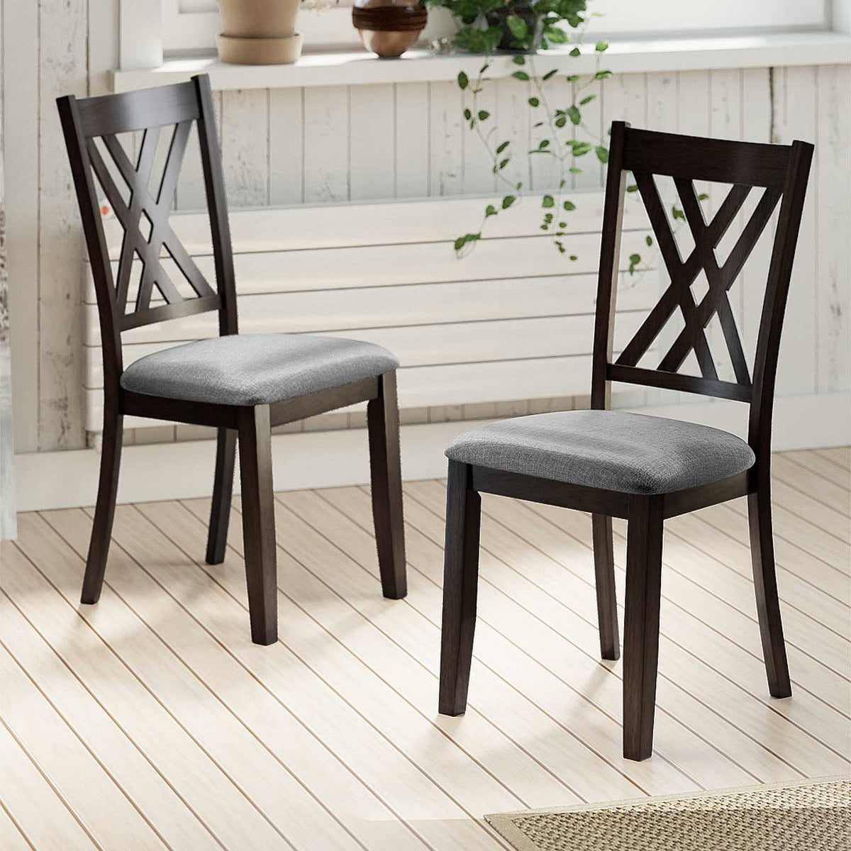 Linen Dining Chair Set of 2, Gray – Wooden Frame