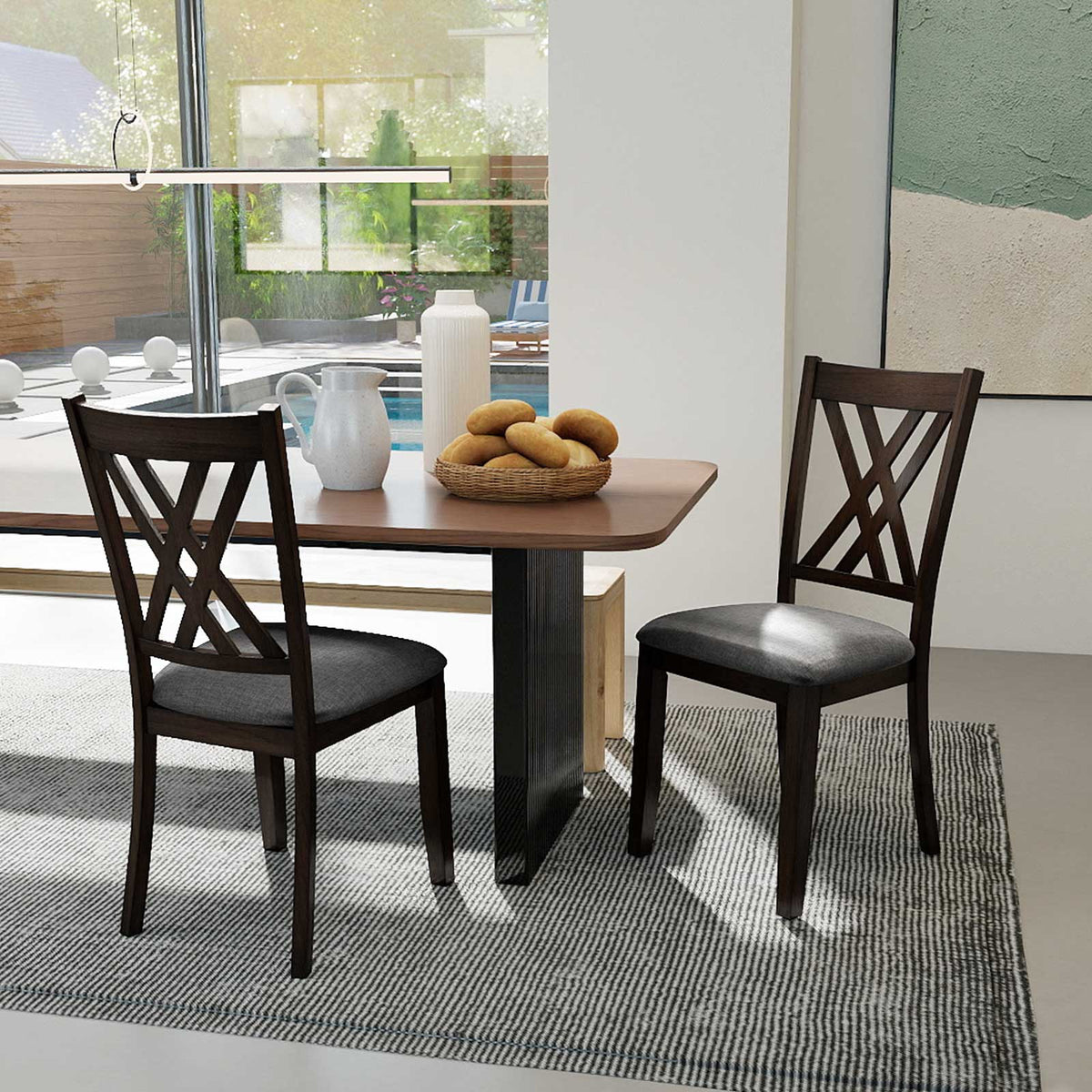 Linen Dining Chair Set of 2, Gray – Wooden Frame