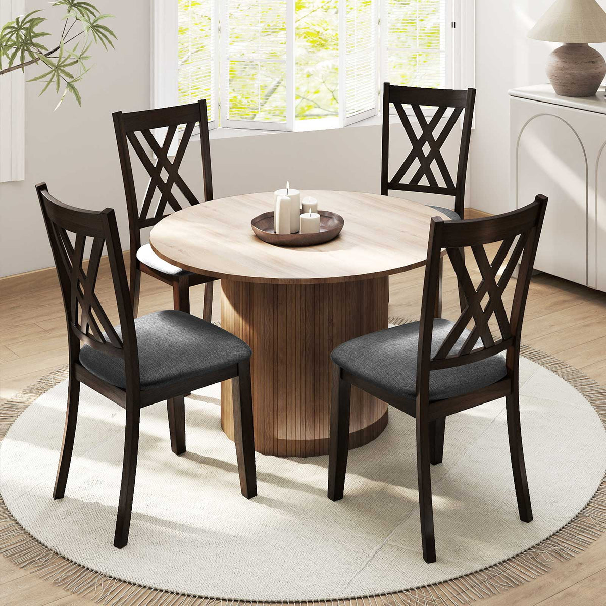 Linen Dining Chair Set of 2, Gray – Wooden Frame