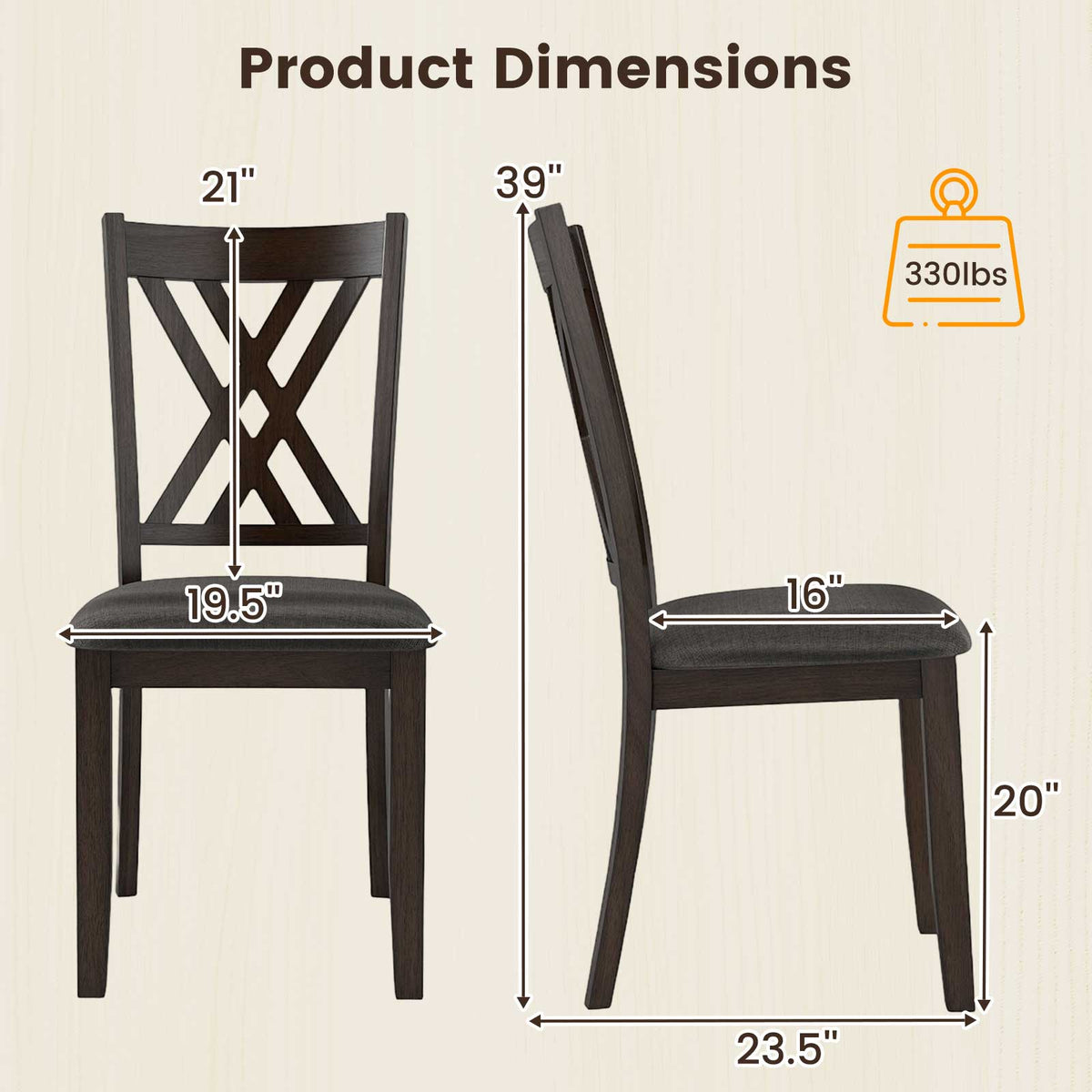 Linen Dining Chair Set of 2, Gray – Wooden Frame