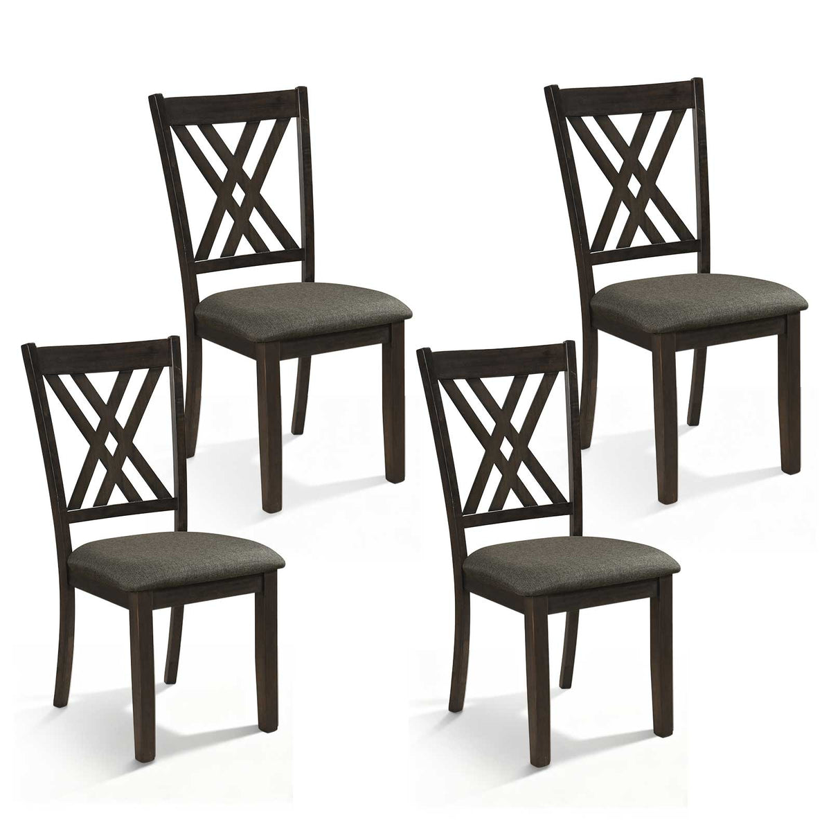 Linen Dining Chair Set of 4, Gray - Rubber Wood Frame