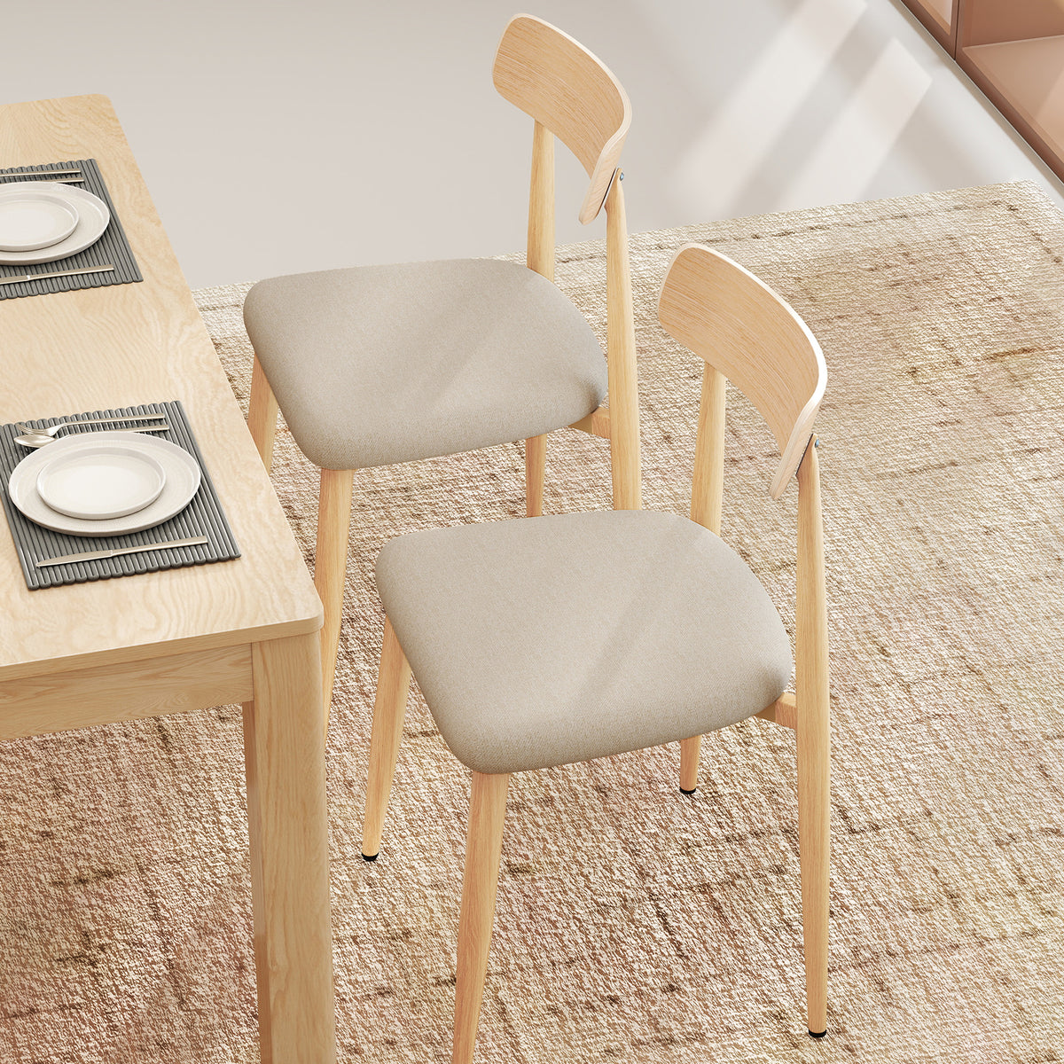 Linen Upholstered Dining Chair Set of 2 - Oak