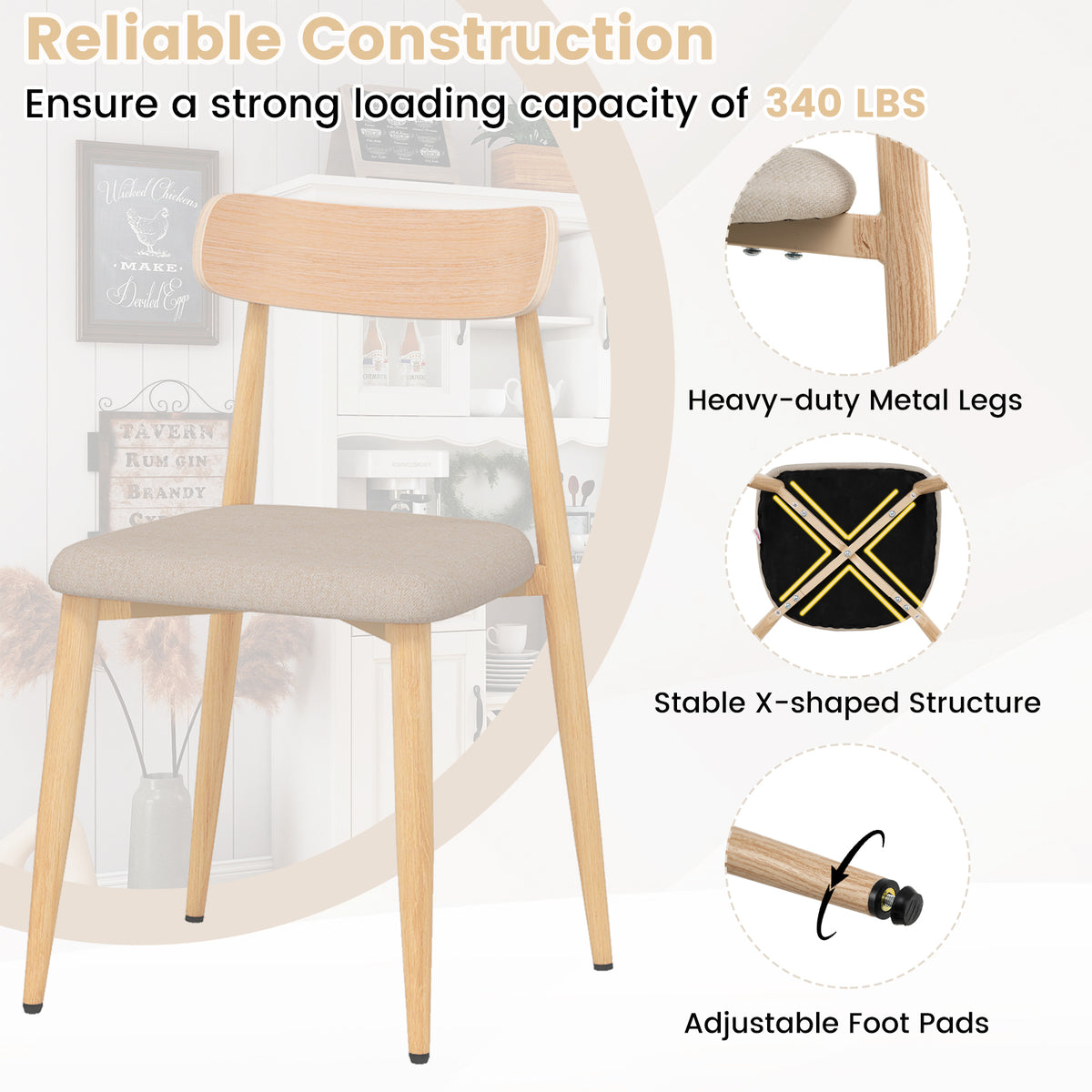Linen Upholstered Dining Chair Set of 2 - Oak