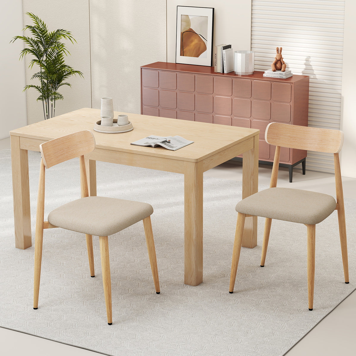 Linen Upholstered Dining Chair Set of 2 - Oak