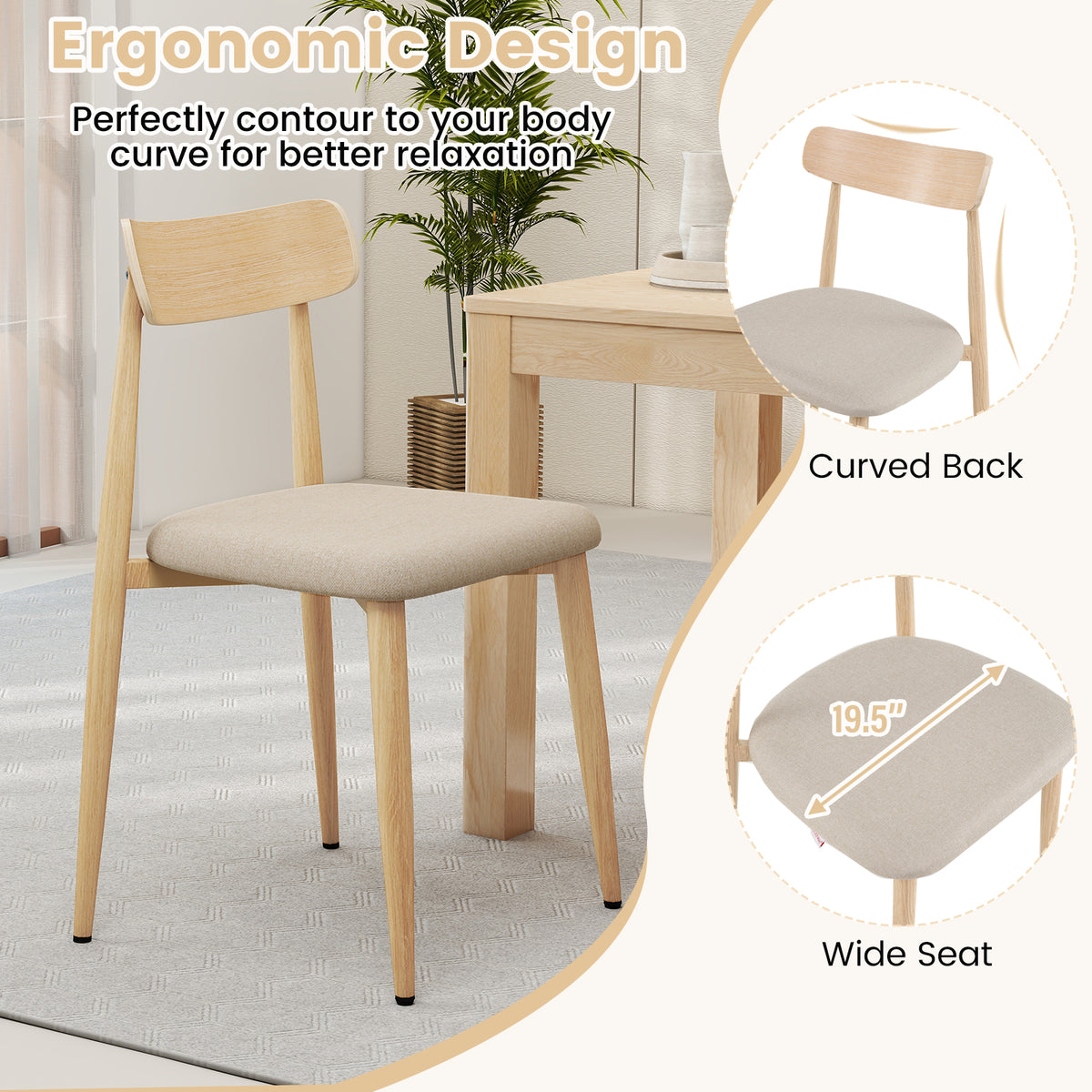 Linen Dining Chair Set of 4 - Oak with Padded Seat
