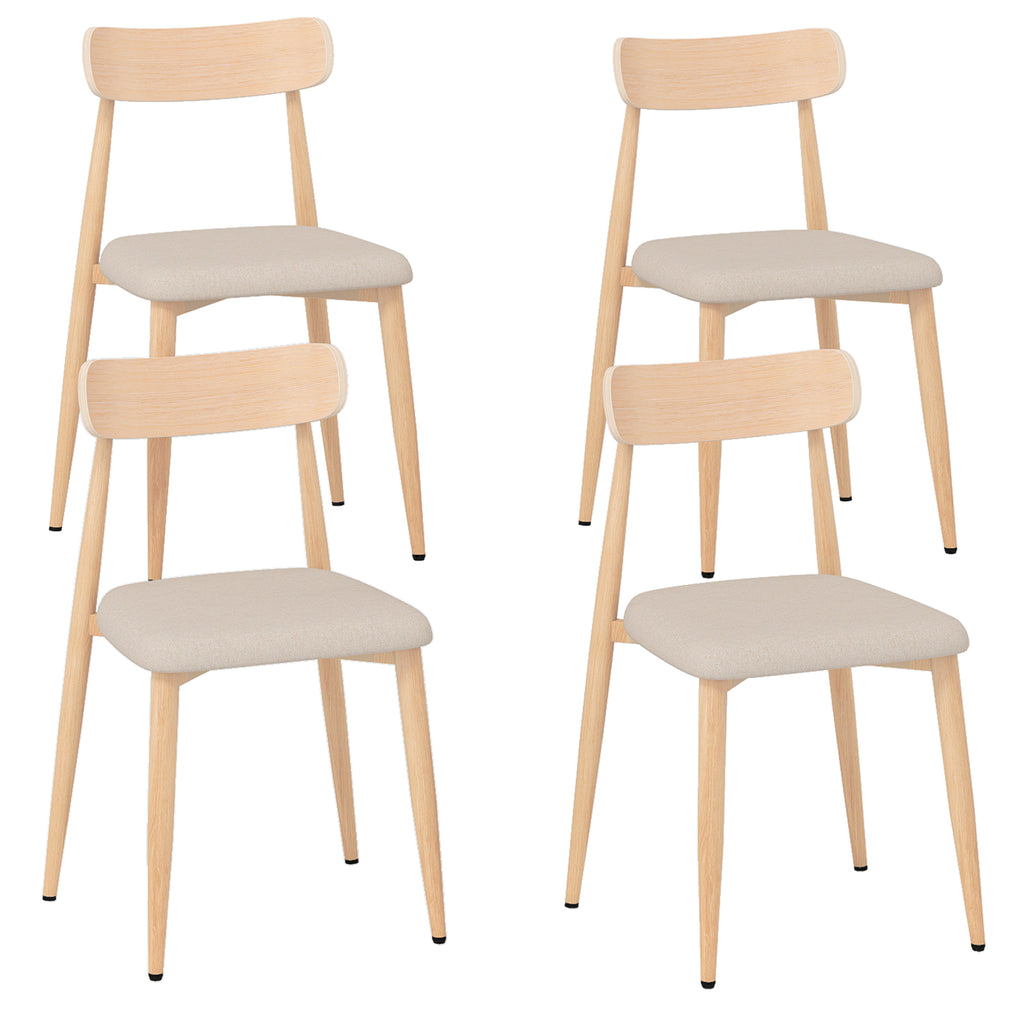 Linen Dining Chair Set of 4 - Oak with Padded Seat