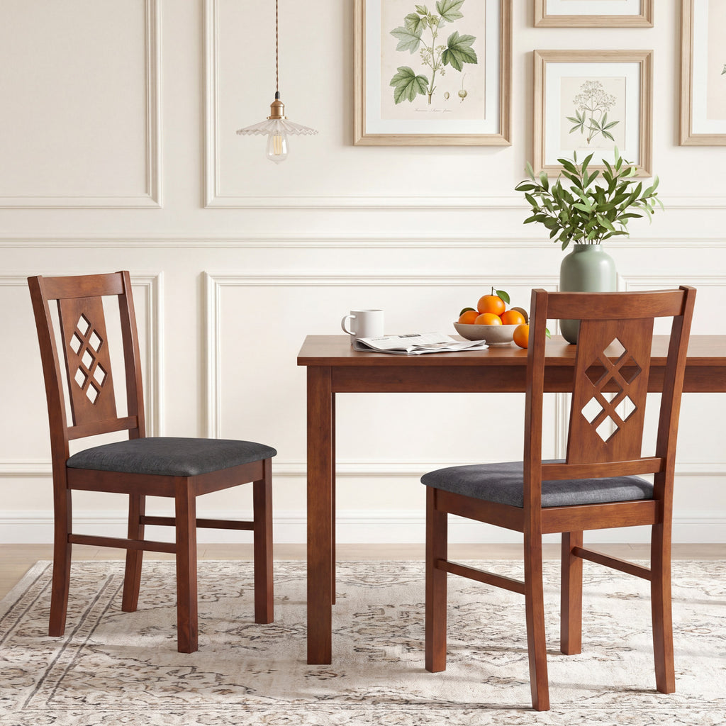 Linen Upholstered Dining Chairs with Wood Frame - Cherry, Set of 2