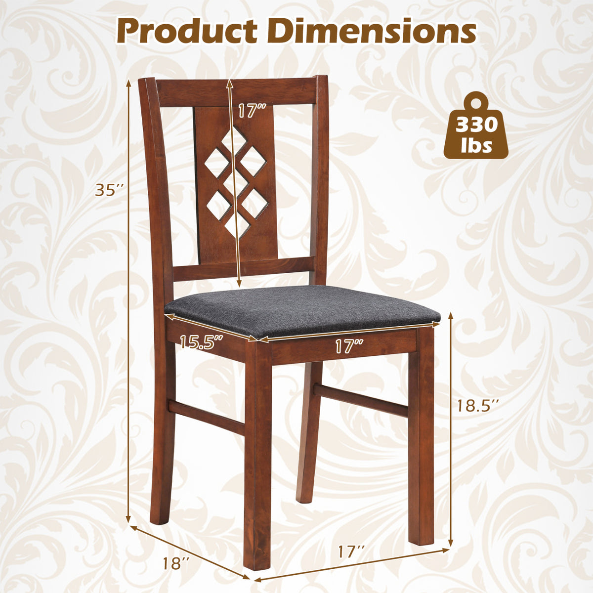 Linen Upholstered Dining Chairs with Wood Frame - Cherry, Set of 2