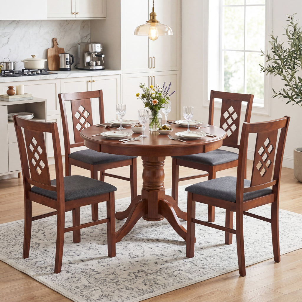Linen Upholstered Dining Chairs with Wood Frames Set of 4 - Cherry