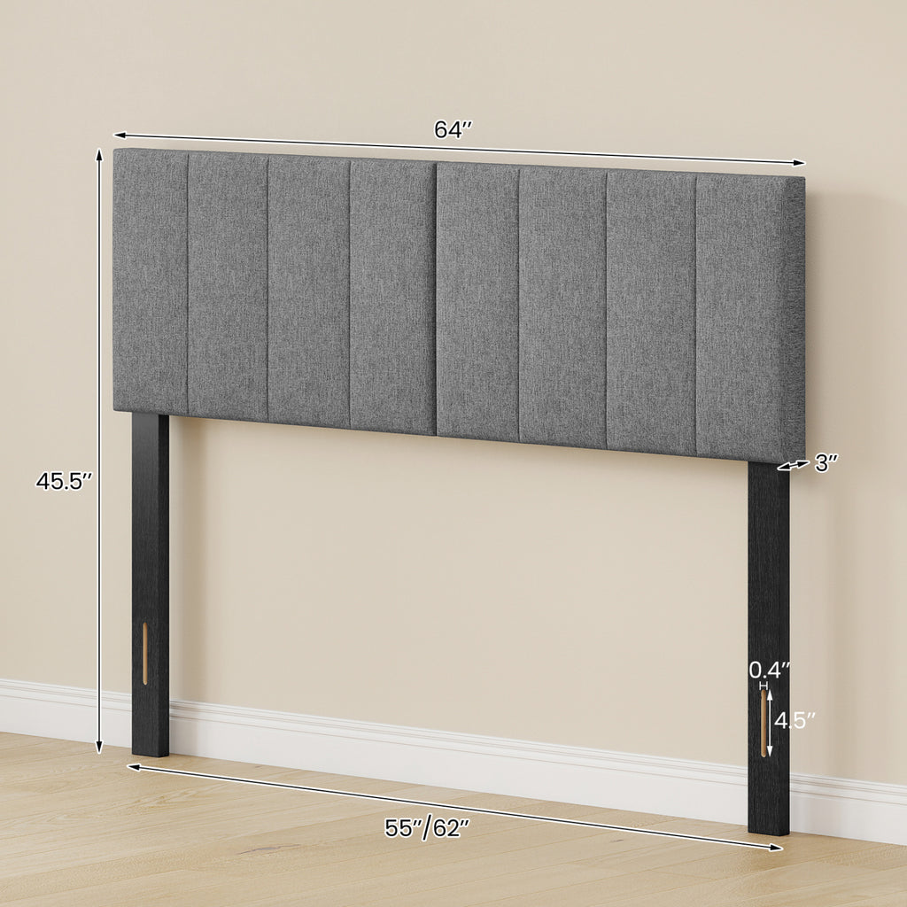 Linen Upholstered Headboard with Wood Legs - Style D, Dark Gray
