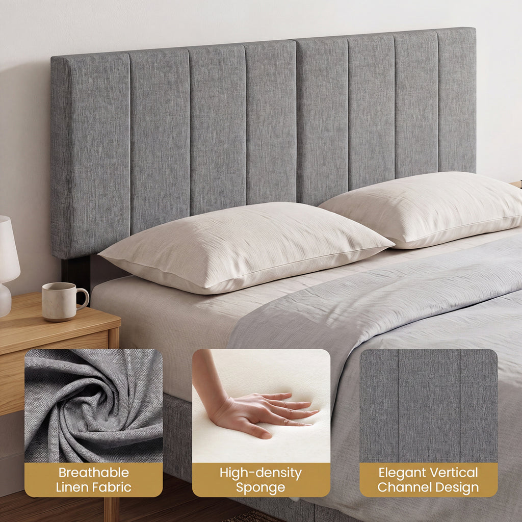 Linen Upholstered Headboard with Wood Legs - Style D, Dark Gray