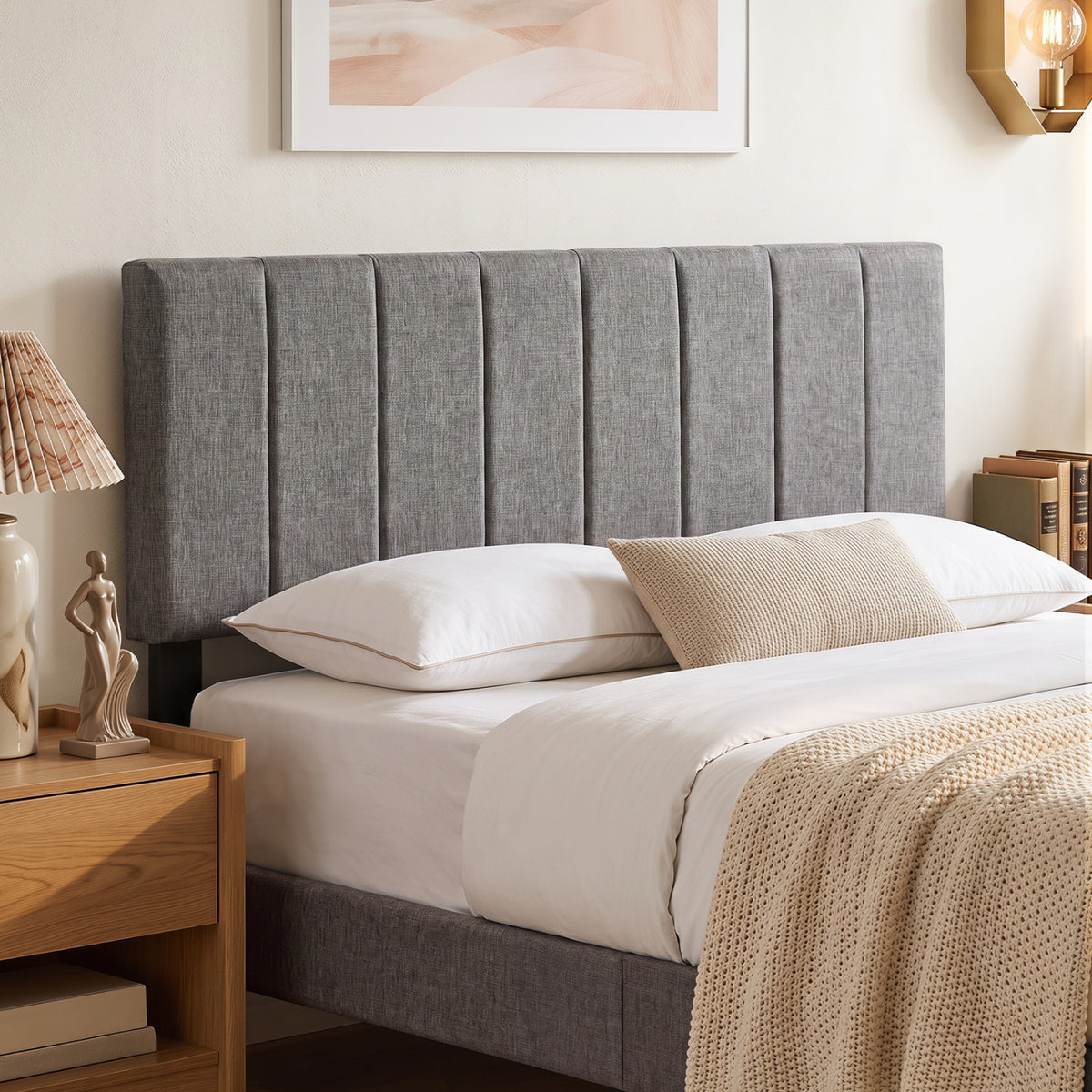 Linen Upholstered Headboard - Dark Gray, Style D