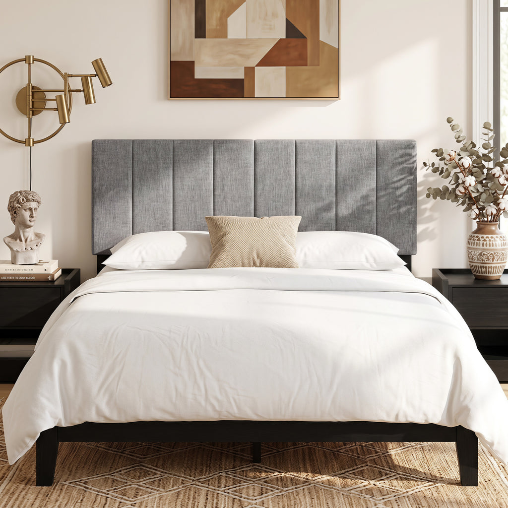 Linen Upholstered Headboard with Wood Legs, Dark Gray - Style D