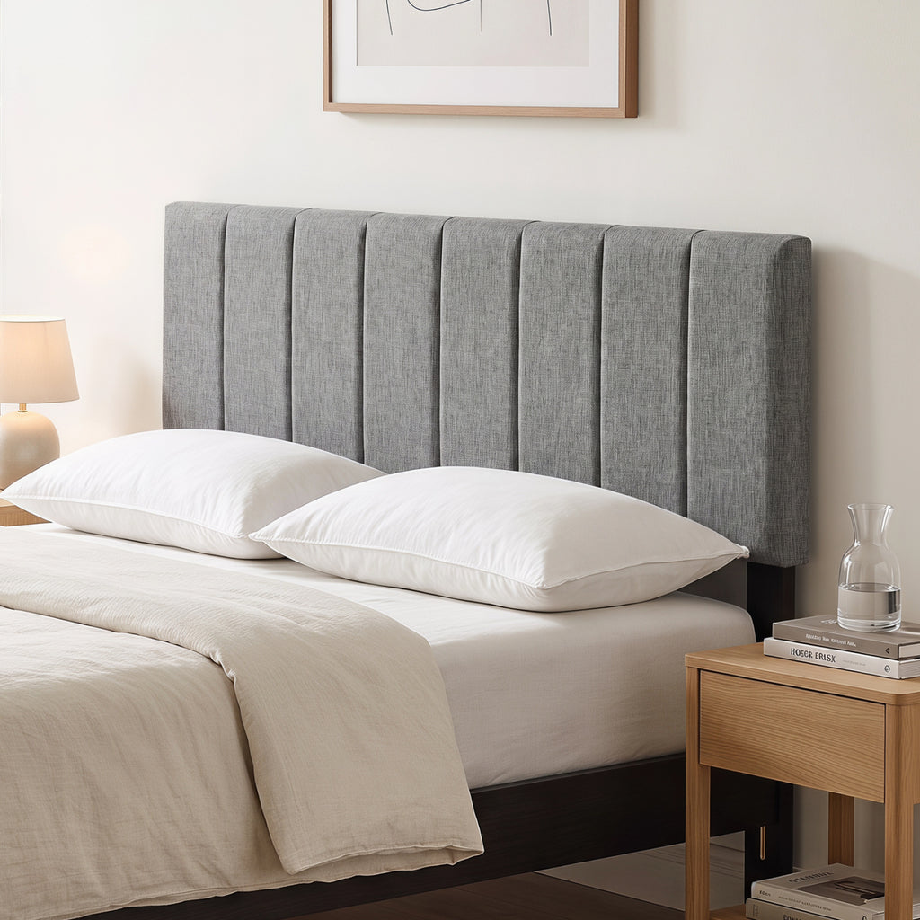 Linen Upholstered Headboard with Wood Legs, Dark Gray - Style D