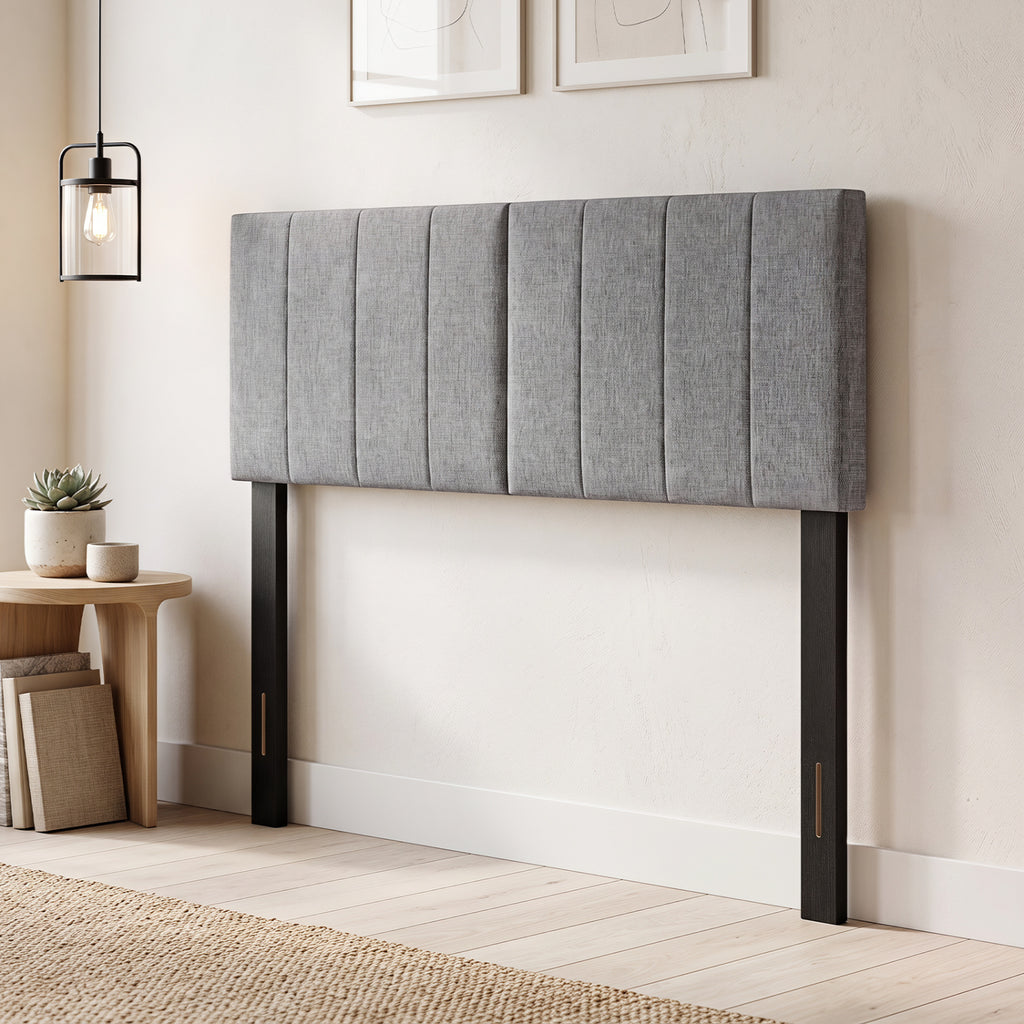 Linen Upholstered Headboard with Wood Legs, Dark Gray - Style D