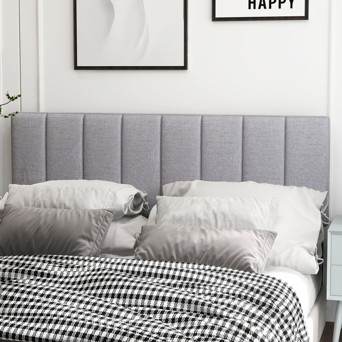 Linen Upholstered Headboard with Wood Legs - Style D, Dark Gray